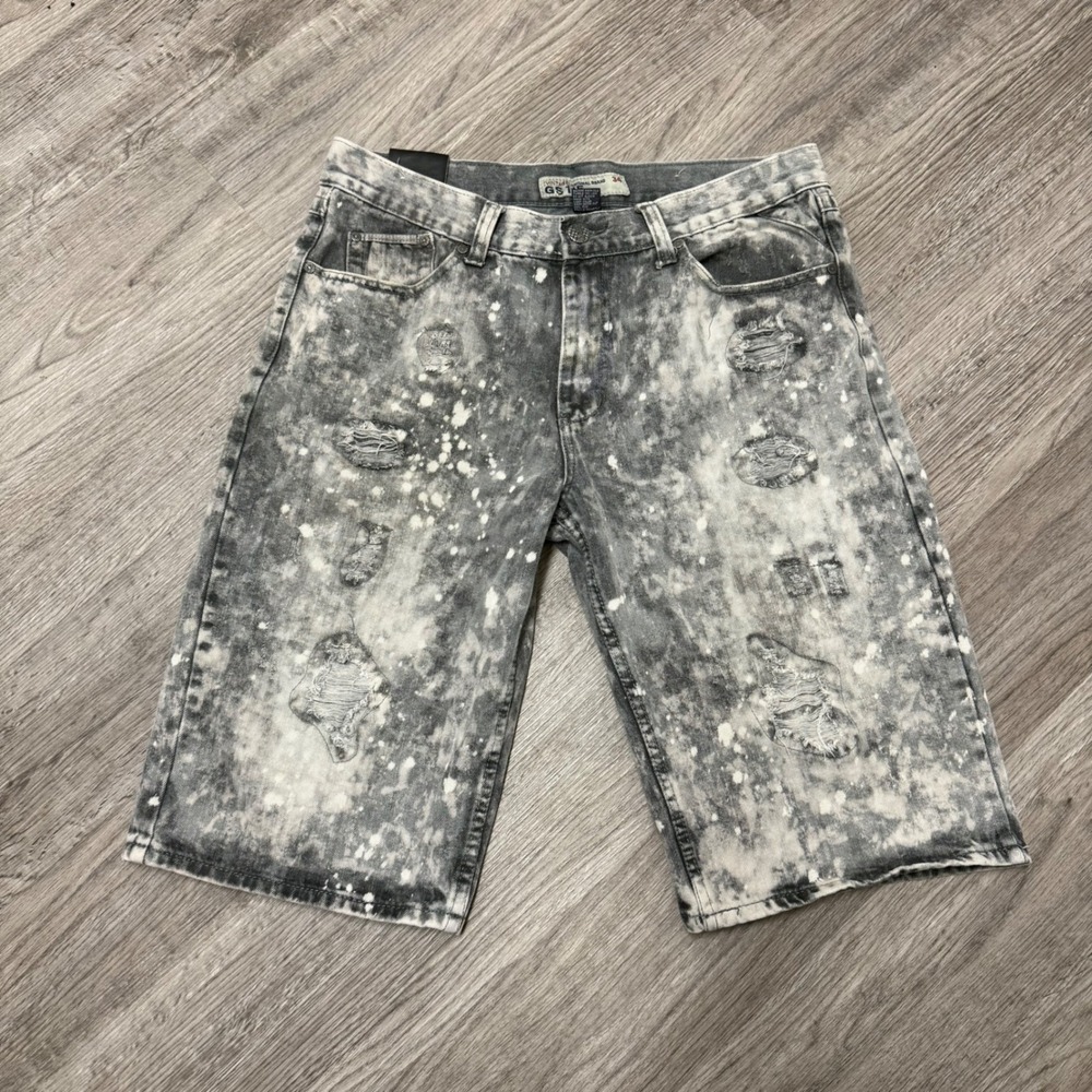 Vintage GS 115 Melrose Slim Fit Distressed Acid Wash‎ Denim Shorts Mens 34 Gray
